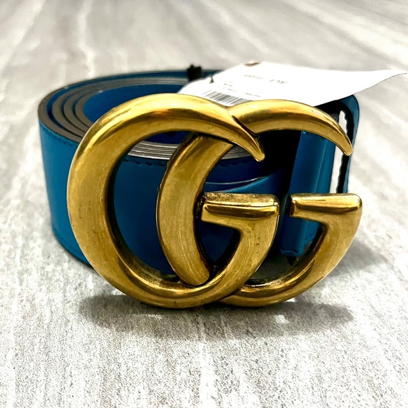 ✨ Gucci Calfskin Double G 40 mm Belt | New Bright Turquoise | NWT ✨ - Picture 6 of 8